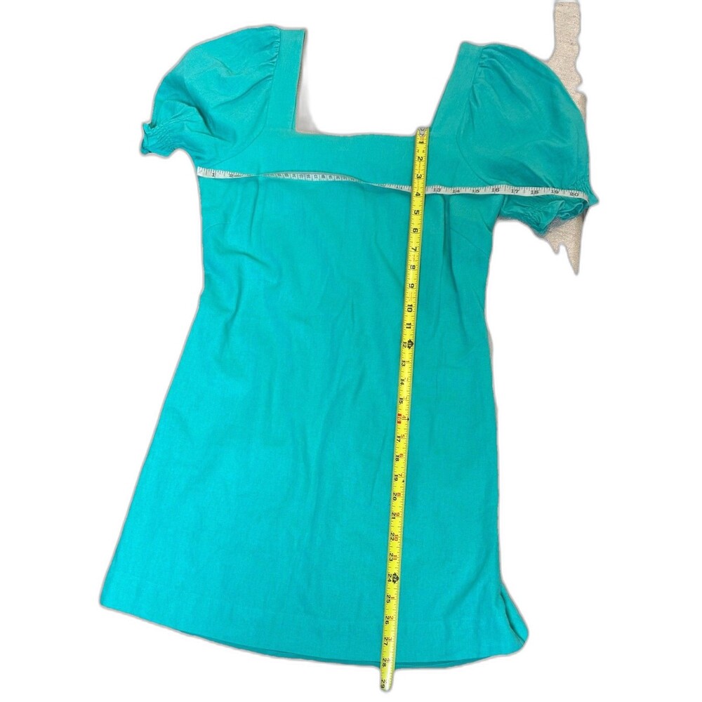 Draper James RSVP Linen Blend Puff Sleeve Mini Dress Green Square Neck S - Picture 5 of 7